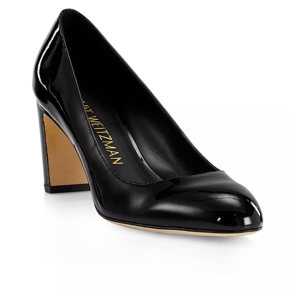 Stuart Weitzman Vida Pumps | Black Patent Leather | 3” Block Heel | | S10 | $495